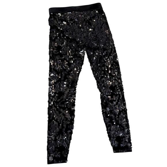 Express Black Sequin Pants High Rise XS Elastic Waist Skinny Legging Evening - Picture 2 of 8